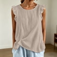 thumbnail image 2 of Bmisegm Womens Tank Tops Casual Comfortable Ruffle Sleeveless Round Neck Relaxed Fit Lightweight Breathable Basic Vest Summer Tops for Women Beige XL, 2 of 5