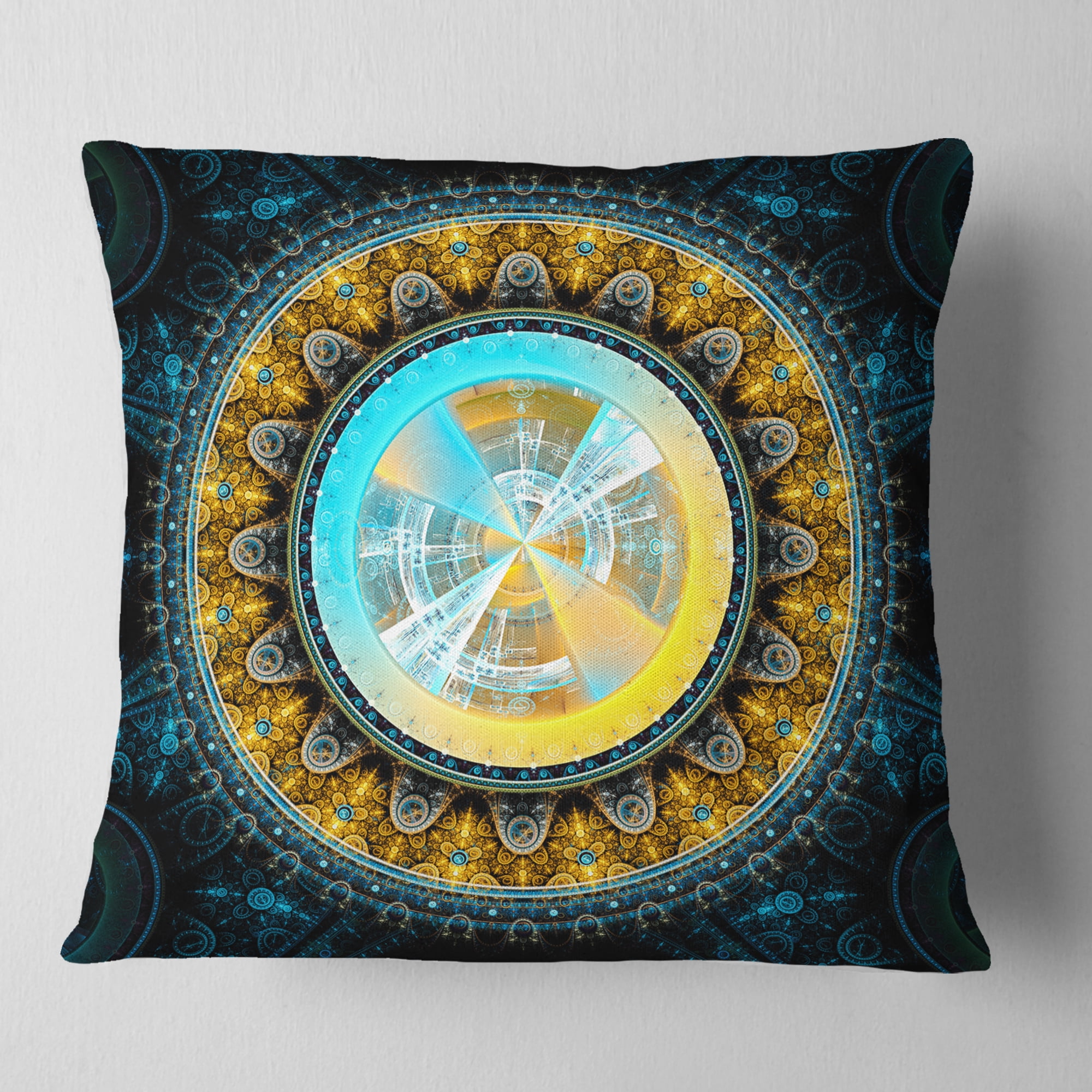 Designart Large Rounded Symmetrical Flower Yellow - Abstract Throw Pillow - 18x18