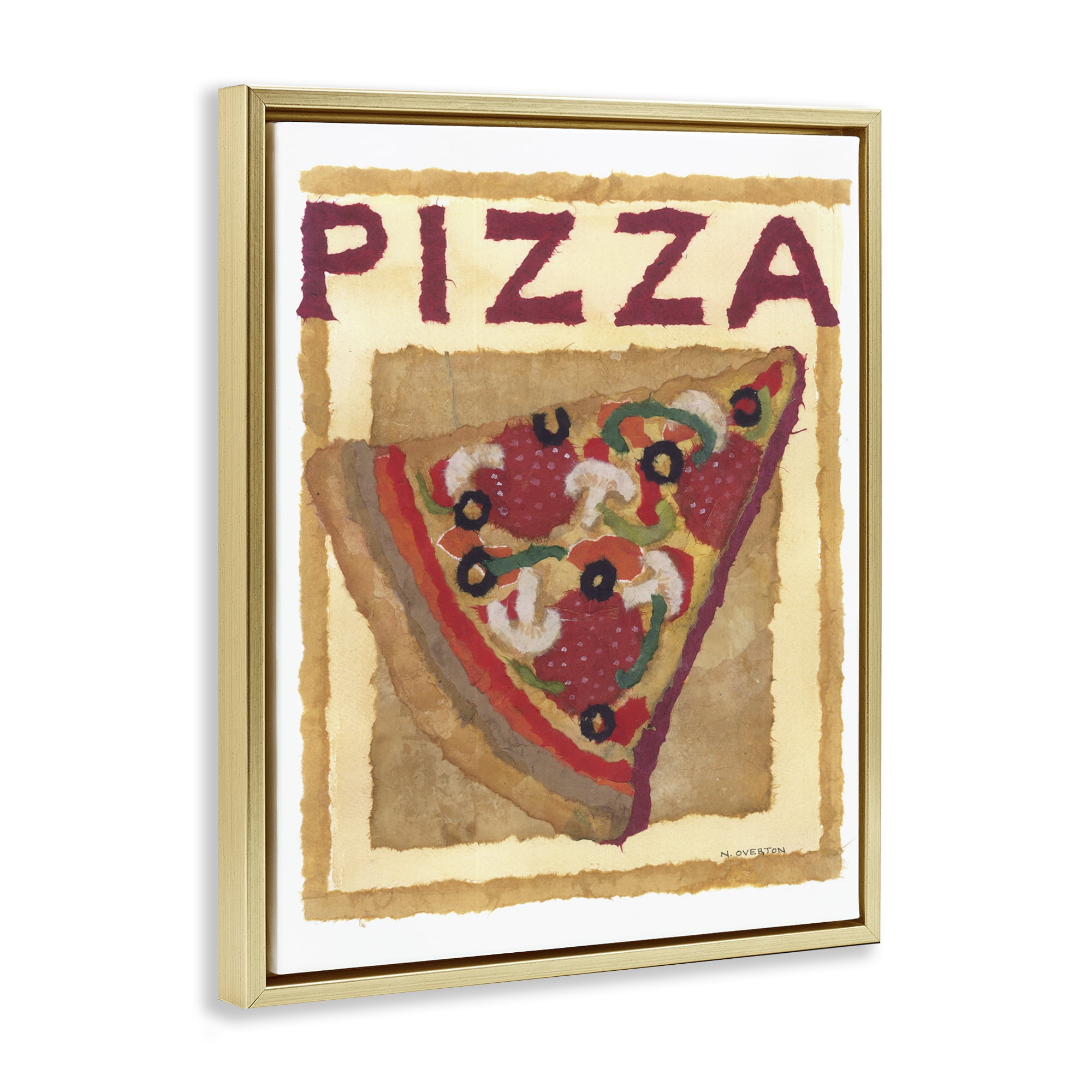 Stupell Industries Watercolor Style Pizza Food & Beverage Painting Gold Floater Framed Art Print Wall Art, 17 x 21