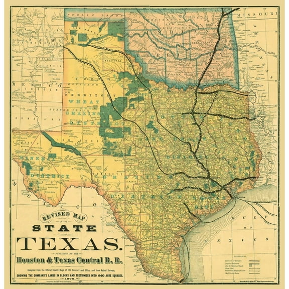 Historic State Map - Texas - Rand McNally 1876 - 23 x 23.68 - Vintage Wall Art