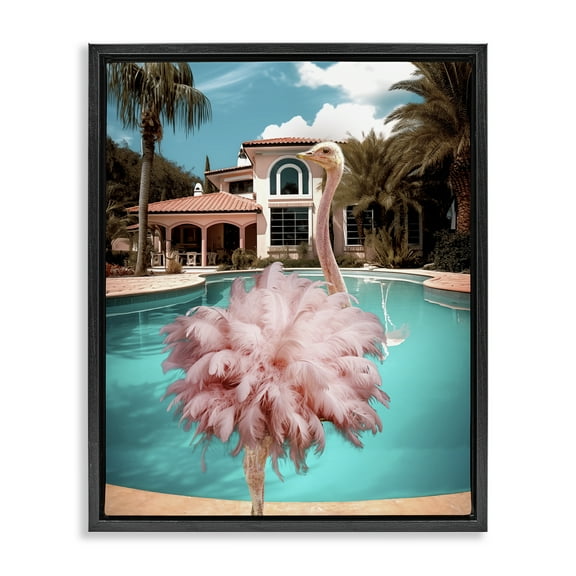 Stupell Industries Pink Feathered Ostrich Animals & Insects Painting Black Floater Framed Canvas Art Print Wall Art, 17 x 21