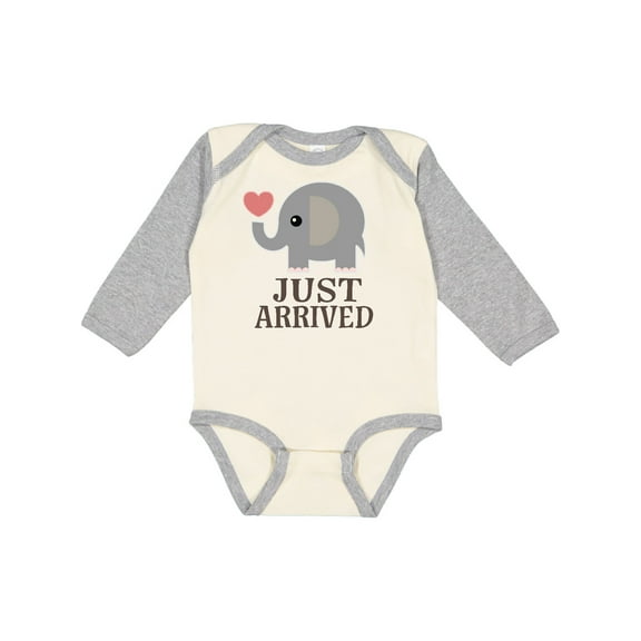 Inktastic Just Arrived Baby Elephant Boys or Girls Long Sleeve Baby Bodysuit