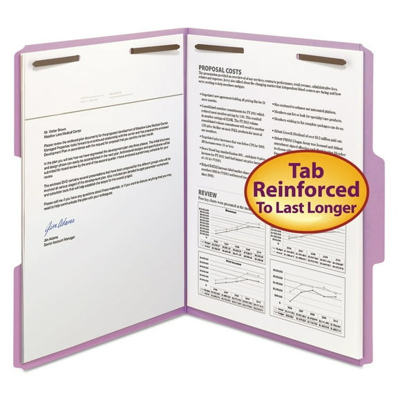 Smead 12440 0.75 in. Expansion Top Tab Colored Fastener Folders - Lavender Exterior/Letter Size (50/Box)