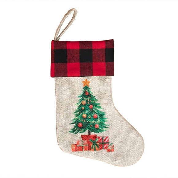 Koszal Christmas Tree Elk Bird Pattern Hanging Storage Bag Linen Xmas Stocking Decor
