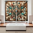 thumbnail image 2 of Ambesonne Rustic Kitchen Curtains, Southwestern Square Feathers, 55"x36", Turquoise Cocoa and Redbrown, 2 of 3