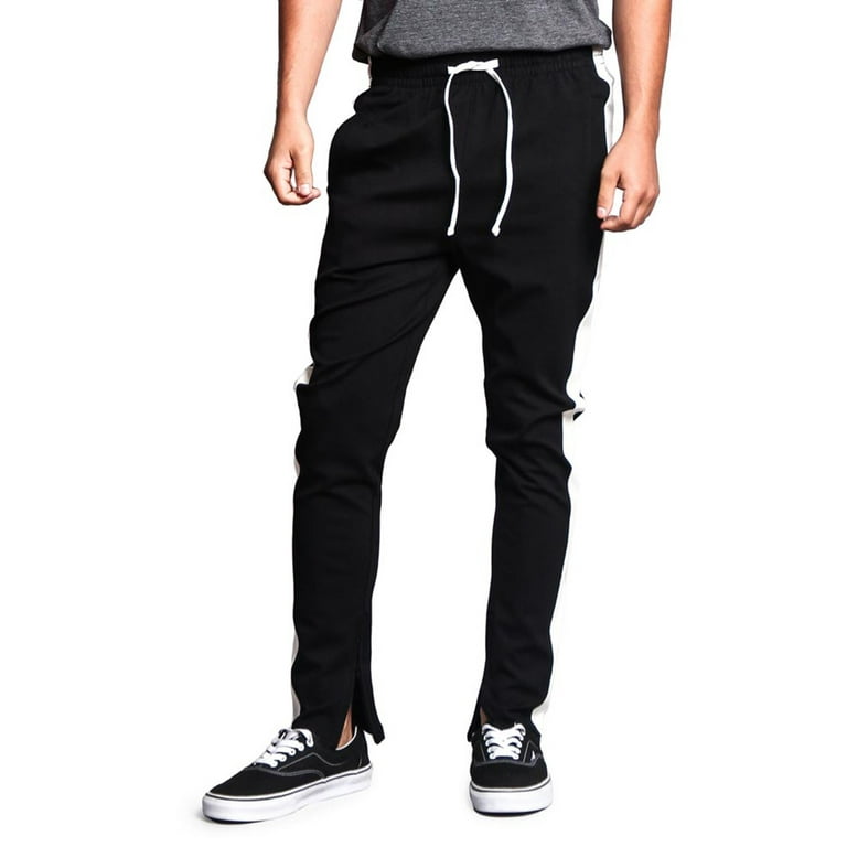 G-Style USA Men's Hip Hop Slim Fit Track Pants - Athletic Jogger with Side  Stripe - Black/Off-White - 2X-Large