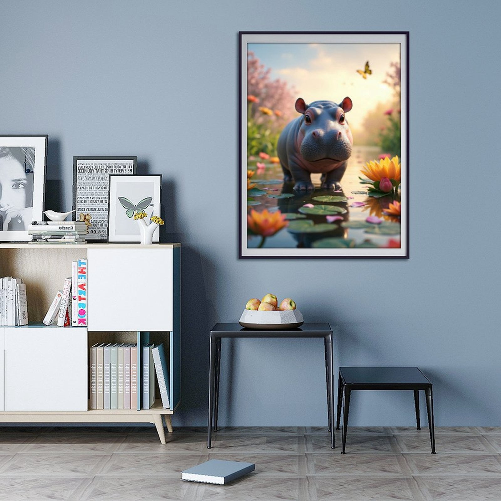 Diamond Art Kits for Adults - 5d Hippo Pond Blossoms Butterfly Diamond Painting for Adults, Diamond Art for Adults Beginners, Diamond Painting Kits for Adults for Home Wall Decor