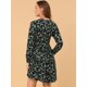 thumbnail image 5 of Vestido Casual De Manga Larga Con Cintura Ceñida Y Cuello En V Floral Para Mujer Negro L, 5 of 6