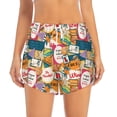 thumbnail image 4 of Lsque Retro Summer Stamp Printed Women's Running Shorts with Liner Pockets,Elastic Quick Dry Workout Athletic Gym Yoga Shorts,Womens High Waist Shorts-XX-Large, 4 of 9
