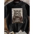 thumbnail image 1 of Camiseta negra de mujer para fiesta casual, estilo prisión divertido, emoticono de gato de moda 2026, 1 of 6