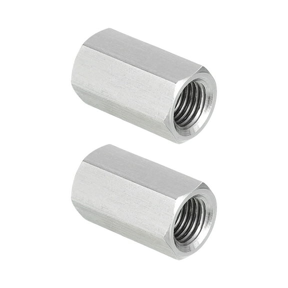 Uxcell M10 x 1.25-Pitch 304 Stainless Steel Hex Coupling Nuts, 2Pcs 25mm / 1" Length Fully Threaded Rod Coupling Nut Studding Connector Fasteners, Silver Tone