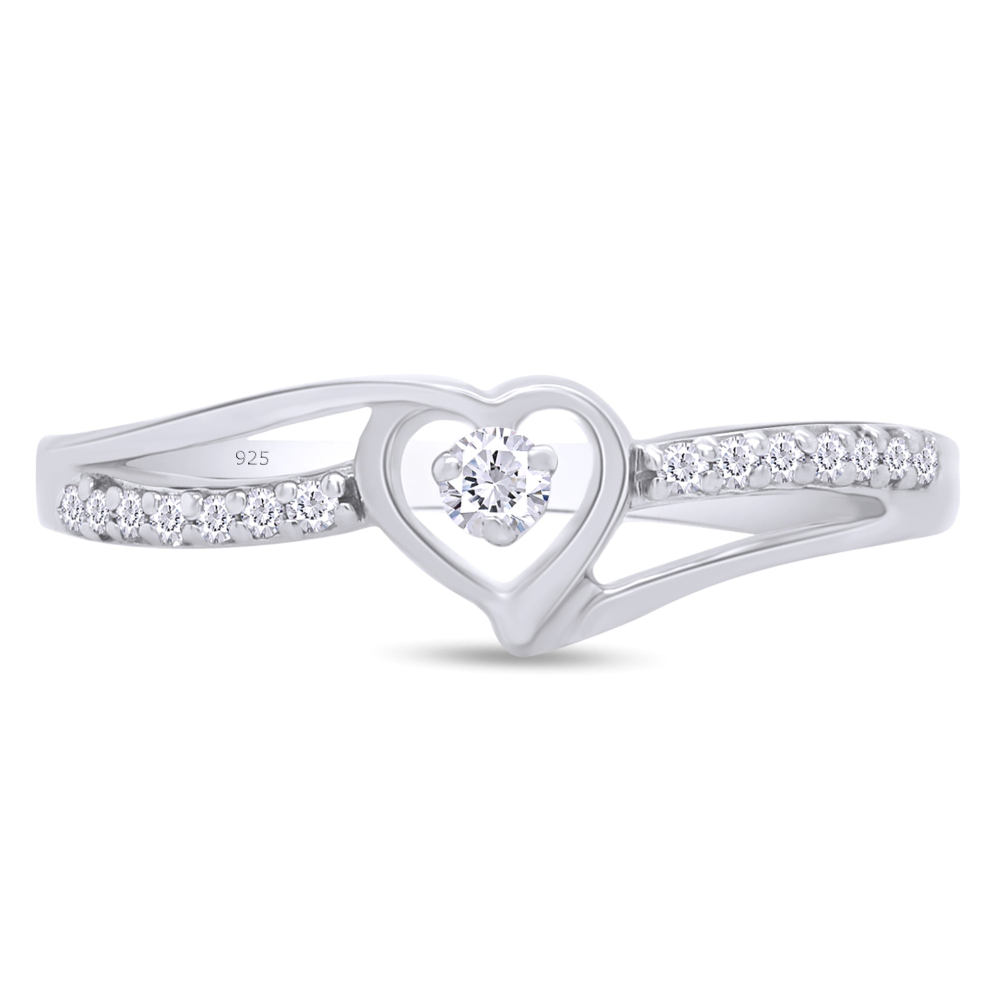 AFFY White Cubic Zirconia Split Shank Heart Promise Ring for Women 14K White Gold over Silver-4