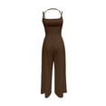 thumbnail image 5 of ZHOGXU Women's Jumpsuit Sleeveless Suspenders Solid Color Wide Leg Comfortable Fashion Romper For Everyday Wear,Brown,M, 5 of 6