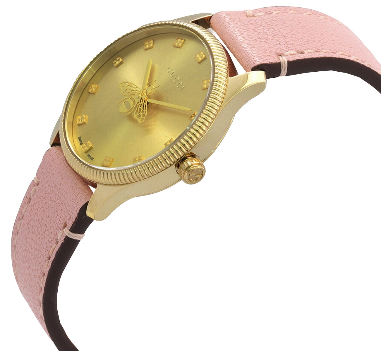 Gucci G-Timeless Yellow Gold PVD Gold Dial Pink Leather Strap