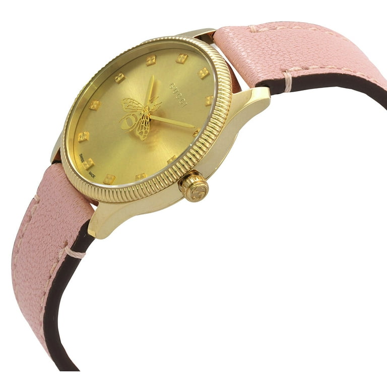 moru GUCCI 時計 ゴールド Gucci G-Timeless Yellow Gold PVD Gold Dial Pink Leather Strap