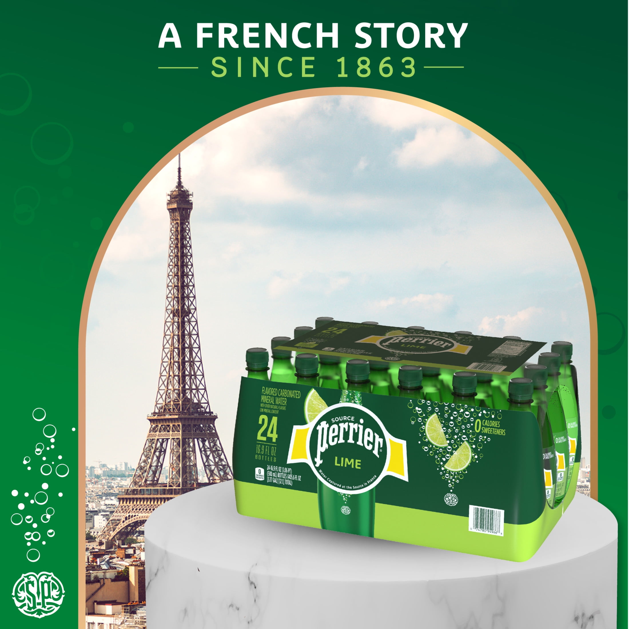 Perrier Lime Flavored Sparkling Water, 405.6 fl oz, 24 Pack Plastic Water Bottles