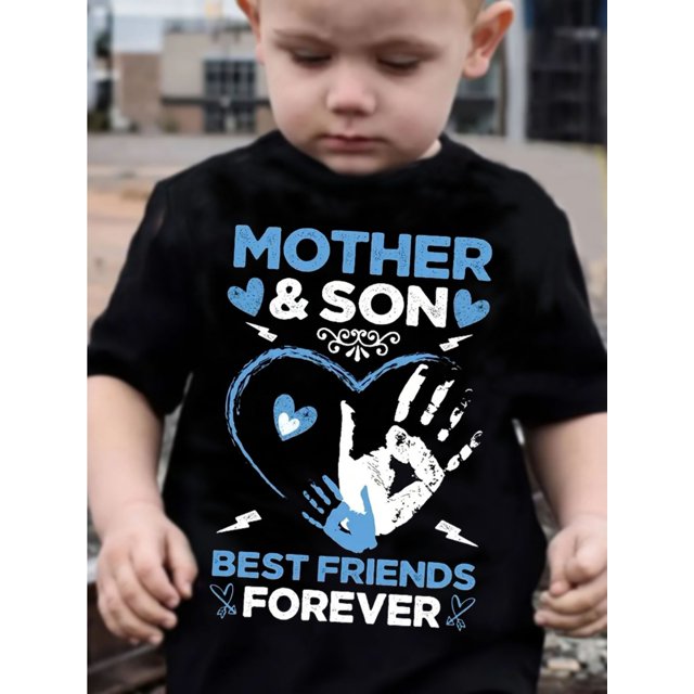 Kids' Mother'S Day "Mom & Son" Graphic T-Shirt - Comfortable Short Sleeve Crew Neck for Boys, Casual Summer Top with Heart Design, Youngsters Clothing|Playful Design|Quality Print, Cute T Shirts