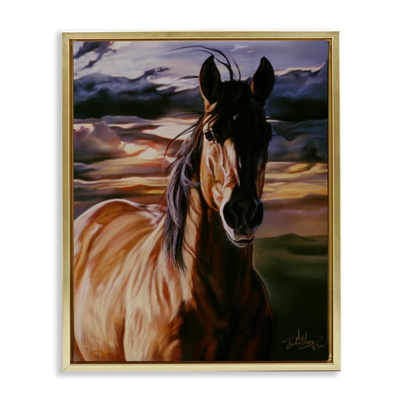 Stupell Industries Rustic Lodge Horse Landscape Gold Floating Frame Canvas Art, 25 x 31, by Spirit Horse