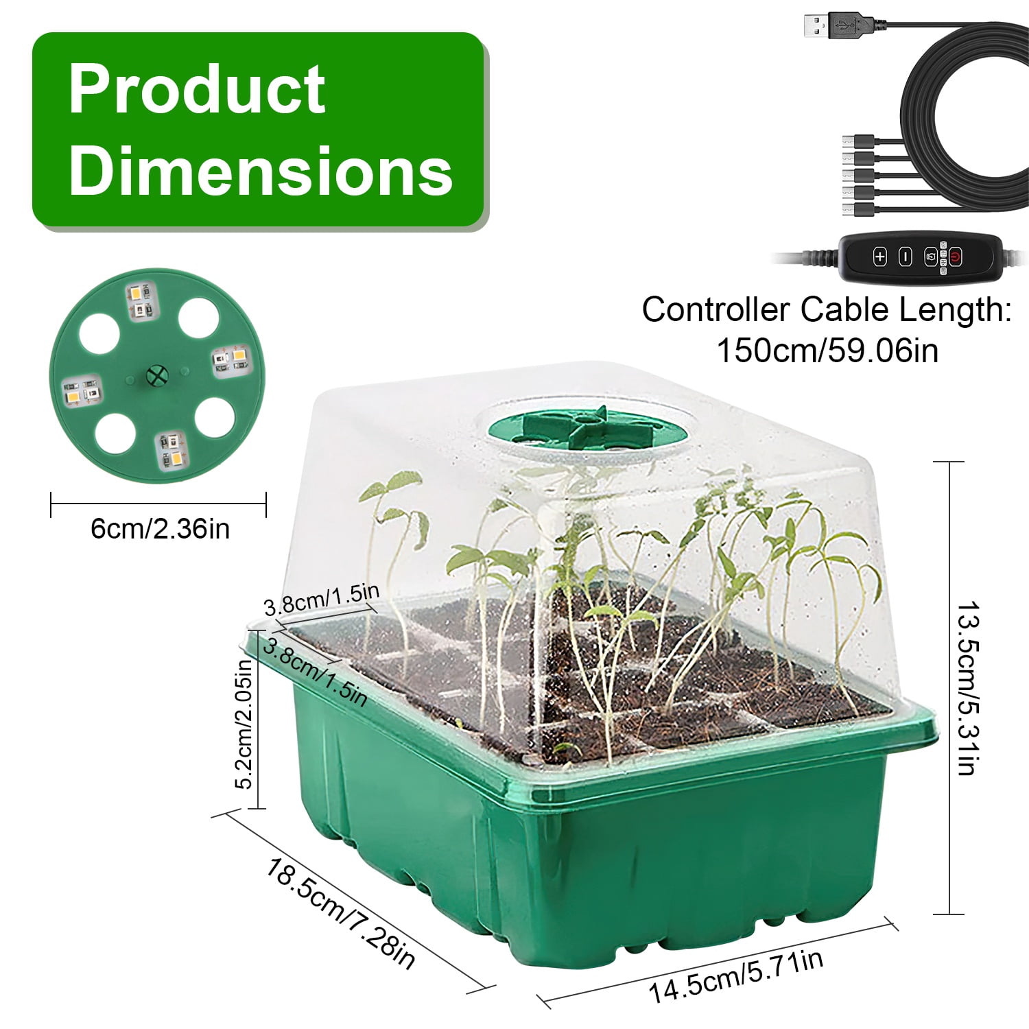 iMounTEK Seed Starter Tray With Grow Light, 5 Pack Humidity Dome Seed Starter Kit with 5-Level Brightness 4 Timers for Indoor Greenhouse