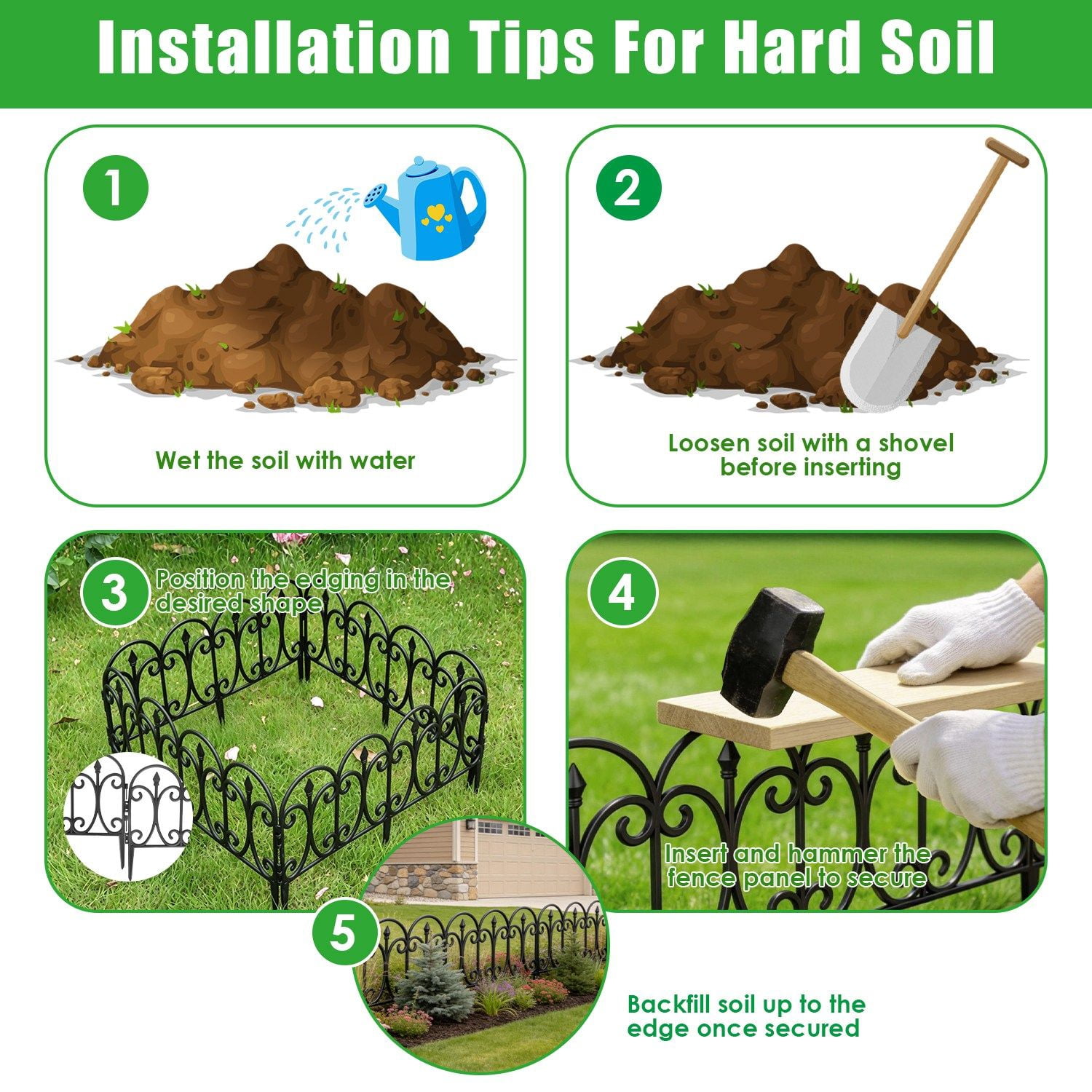 10 Pack Flexible Garden Edging, 19.3FT Interlocking PP Landscape Border with Angle Adjustable Panels, Weather Resistant No Dig Lawn Fence for Flower Bed Pathway Yard Decor