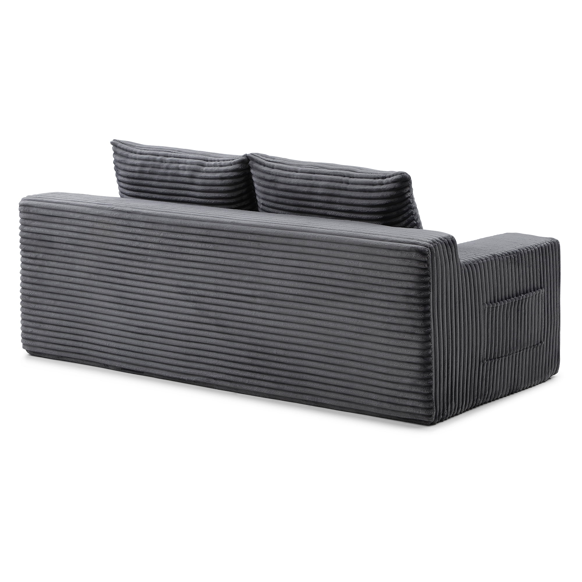 Foam Filling No Assembly Oversized 3-Seater Loveseat Sofa, 2-in-1 Convertible Folding Couch, Corduroy Floor Chaise Lounge Bed