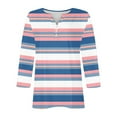 thumbnail image 5 of Dazajoo V Neck 3/4 Sleeve Tops for Women Striped Colorblock Summer Loose Fit Henley Shirts 2024 Womens Casual Baggy Tees,Pink,XXL, 5 of 5