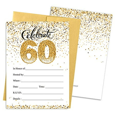 white and gold 60th birthday party invitations with envelopes 25