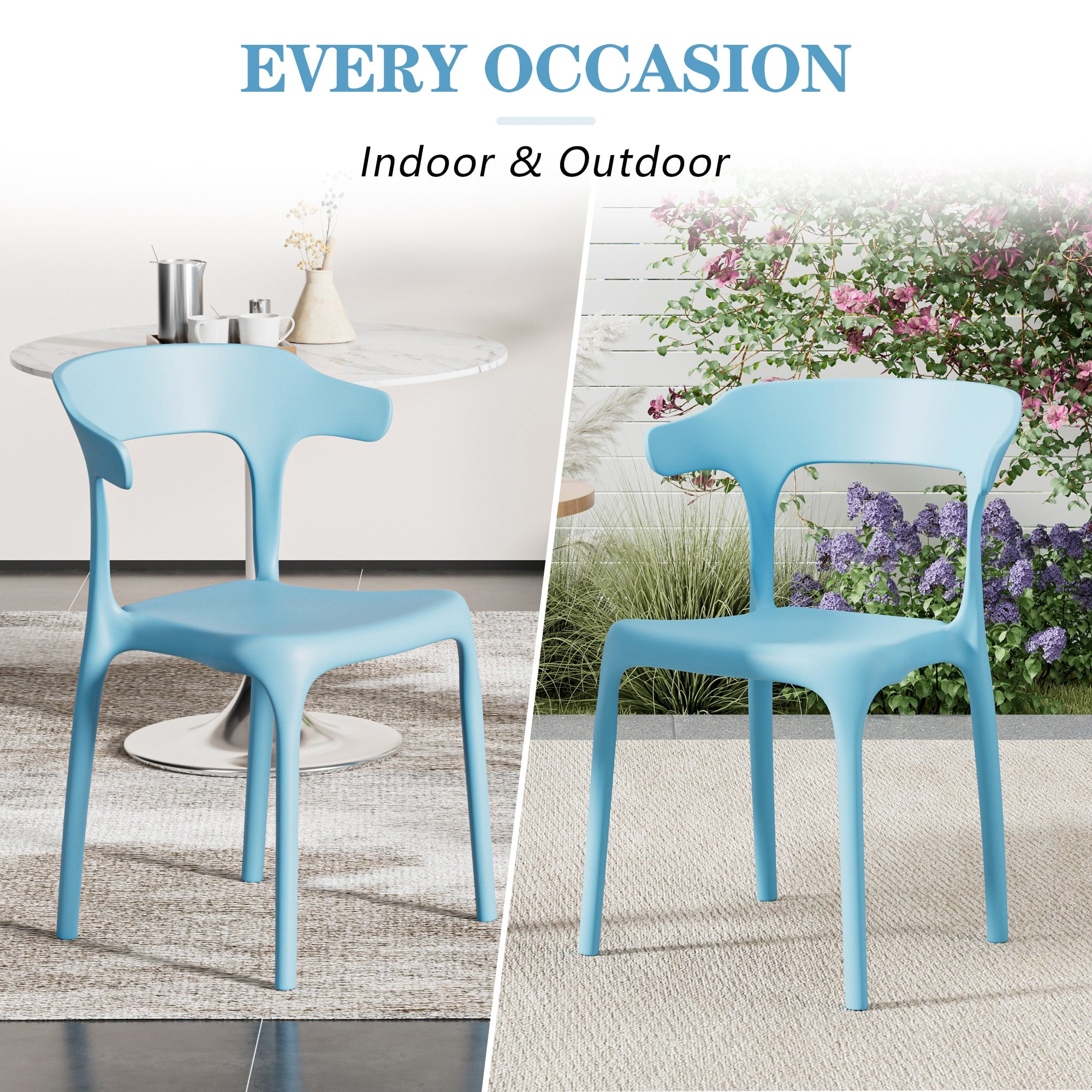 VECELO Stackable Patio Dining Chair Set of 4, Outdoor/Indoor Dining Chairs for Restaurant, Poolside and Garden, No Assembly, Blue