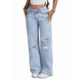 thumbnail image 2 of Women'S Ripped Jeans High Waisted Distressed Baggy Straight Wide Leg Pants Light Blue XS, 2 of 9