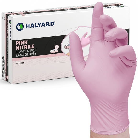HALYARD Nitrile Disposable Nitrile Exam Gloves, Pink, 3.5 mil, Medium - Box of 100 - Powder Free Disposable Gloves for Medical Dental Food Prep and Household Use, Latext Free Durable Protection