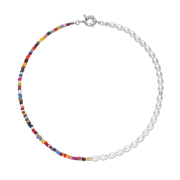 Guodhu Boho Colorful Beaded Necklace for Women Evil Eye Pearl Choker Necklace for Teen Stainless Steel Necklace Y2K Trendy