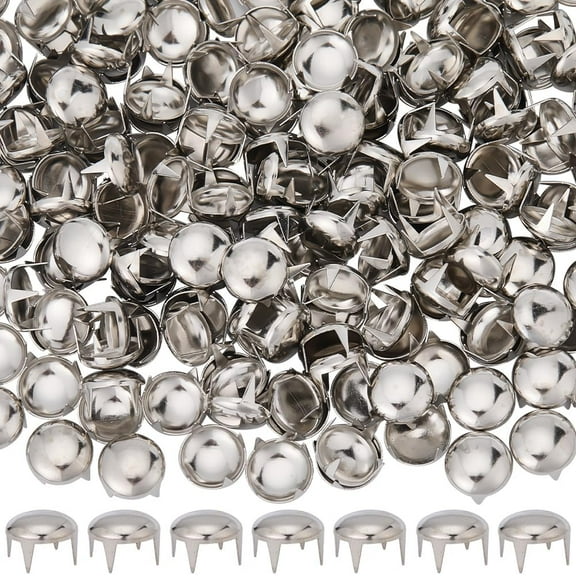 1 Box 200Pcs Silver Nailhead Rivets Dome Rivet Studs 10mm Brass Half Round Mushroom Head Claw Head Prong Spots Stud Nailheads for Leather Craft Clothes Belt Bag Shoes DIY Accessories Silver