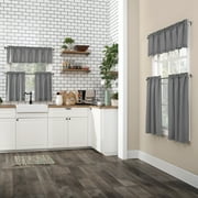 Mainstays 3-Piece Semi Sheer Rod Pocket Kitchen Window Tier Pair and Valance, 2 Café Curtains and 1 Curtain Valance, Gray, 54W x 36L