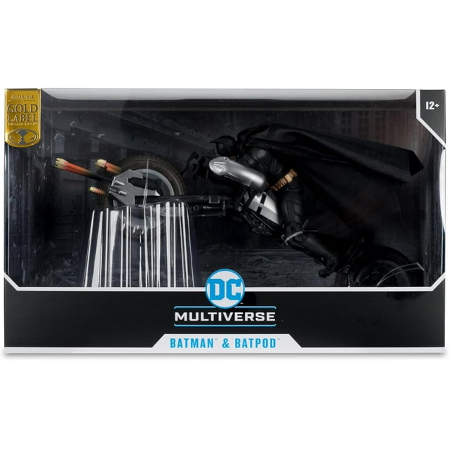 DC Multiverse The Dark Knight Rises Figurine Exclusive de Véhicule à l'Échelle 7 Pouces - Batman & Batpod Étiquette Or