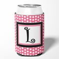 thumbnail image 2 of Letter L Monogram - Pink Black Polka Dots Can or Bottle Hugger, 2 of 5