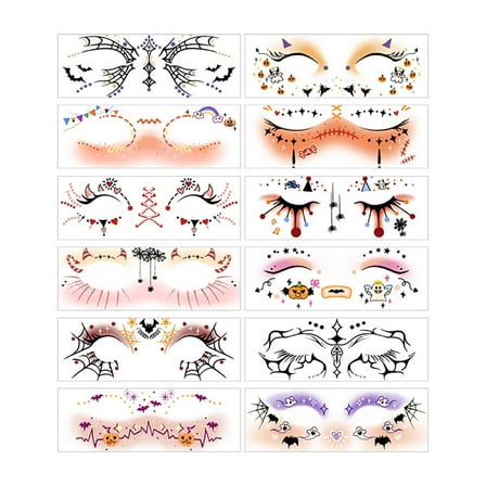 HHBEAUTY Halloween Eye Shadow Temporary Tattoos Eyeliner Tattoo Stickers Spider Web Bat Pattern Eyeliner Fake Tattoos for Women Men Face Eye Makeup Halloween Decals Party Supplies