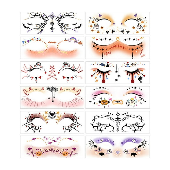 HHBEAUTY Halloween Eye Shadow Temporary Tattoos Eyeliner Tattoo Stickers Spider Web Bat Pattern Eyeliner Fake Tattoos for Women Men Face Eye Makeup Halloween Decals Party Supplies