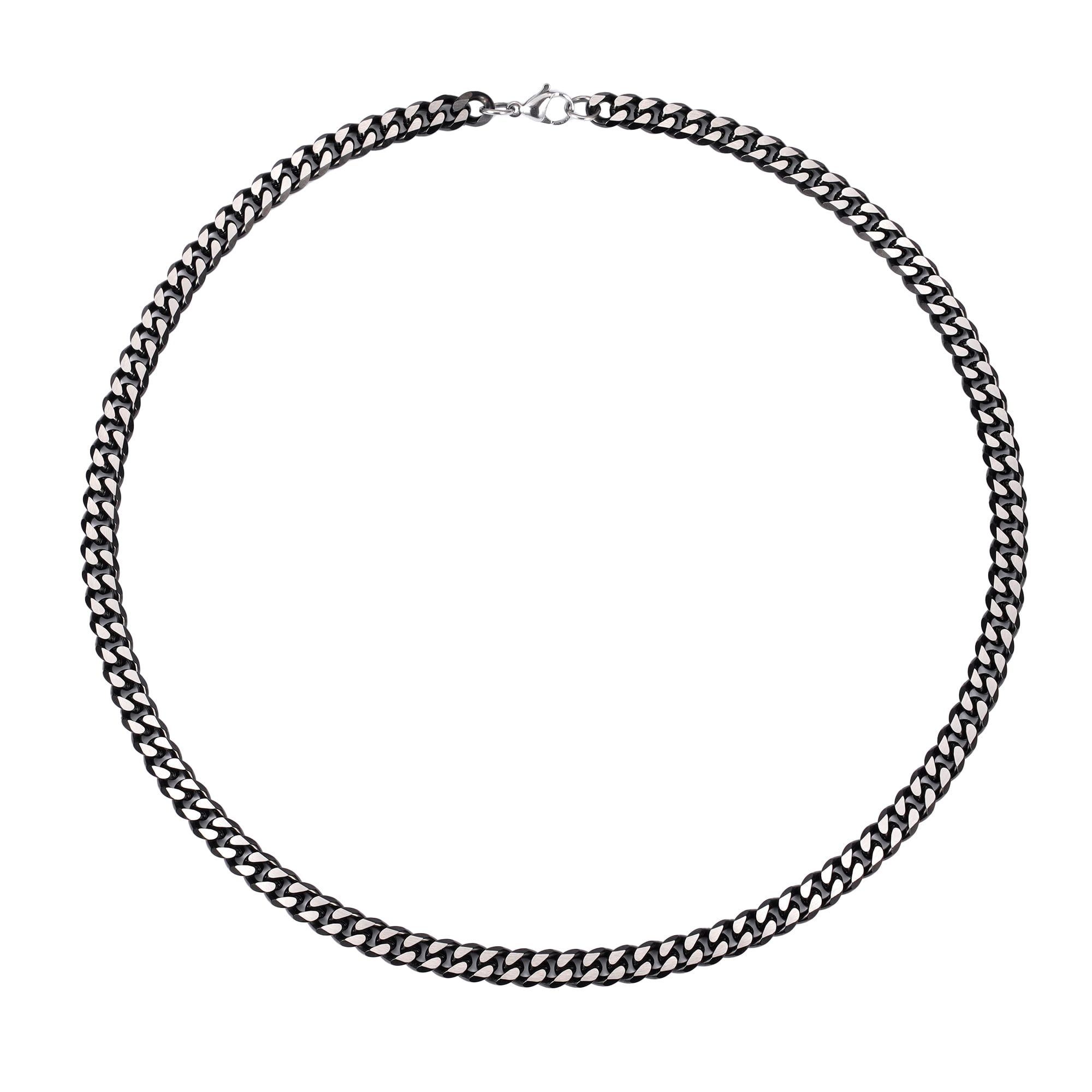 Iron Saints Men Two Tone Black Cuba Link Necklace, Stainless Steel, Bold Men Chain Necklaces