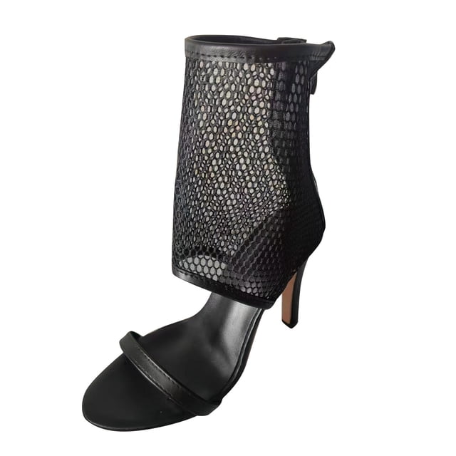 Women High Heeled Shoes Large Size Chunky Heeled Rhinestone PU Sandals New Summer Plus-Size Line Sandals With Flash Drill Black