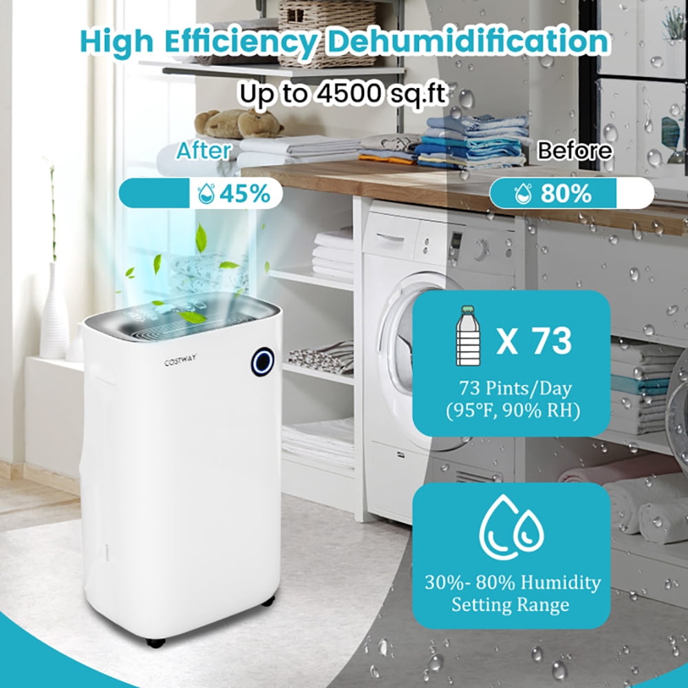 Yardi Yard 4500 Sq. Ft Dehumidifier with 5 Modes and 3-Color Indicator Light-White, Dehumidifiers for Home, Auto and Manual Drainage, Intelligent Humidity Controll for Room, Bathroom, RV