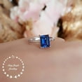 thumbnail image 2 of Genuine Lab Grown Royal Blue emerald cut sapphire engagement ring, rectangular sapphire, 2 of 3