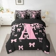 thumbnail image 2 of jejeloiu Monogrammed A Twin Bedding Sets 7-Piece,Cute Bowknot Bowtie Bedding Comforter Set,Light Pink Black Sheet Sets,Microfiber Room Decorative Reversible, 2 of 8