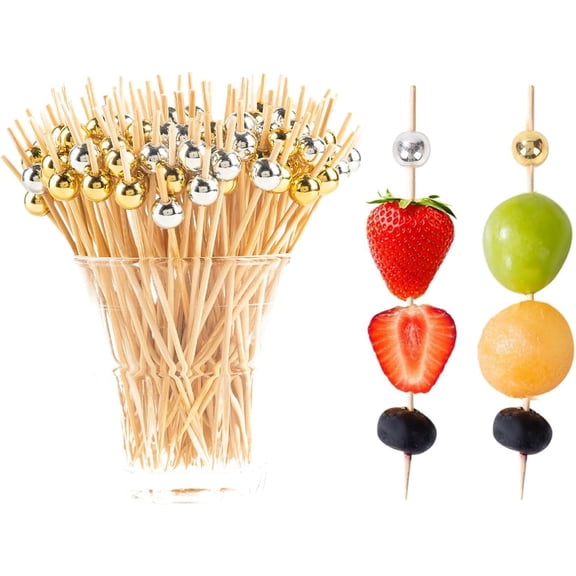 200 Pcs Cocktail Picks, 4.7 Inch Toothpicks for Appetizers Long Cocktail Appetizer Skewers White Pearl Decorative Cocktail Sticks for Drinks, Fruit, Charcuterie, Wedding Food Party Fancy Toothpicks