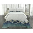 thumbnail image 3 of Ambesonne Japanese Wave Quilted Bedspread Set 3 Pcs, Aquatic Swirls, King Size, Grey Blue Cream, 3 of 5