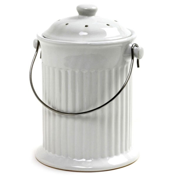 Kitchen Compost Keeper Crock Ceramic Composter White Countertop