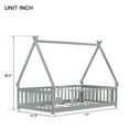 thumbnail image 7 of Twin Size Teepee Floor Bed with Guardrails, Tent Shaped Wooden Bed Frame with Slat Support and Door, Low Profile Platform Bed for Bedroom, Grey, 7 of 7