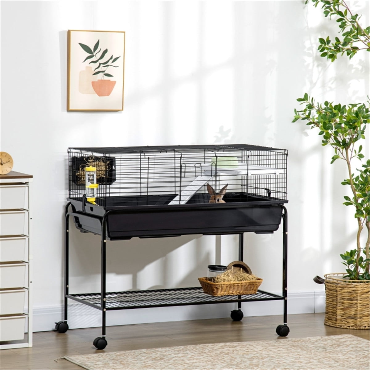 Small Animal Habitat Cage for Guinea Pigs Chinchillas Ferrets, Black