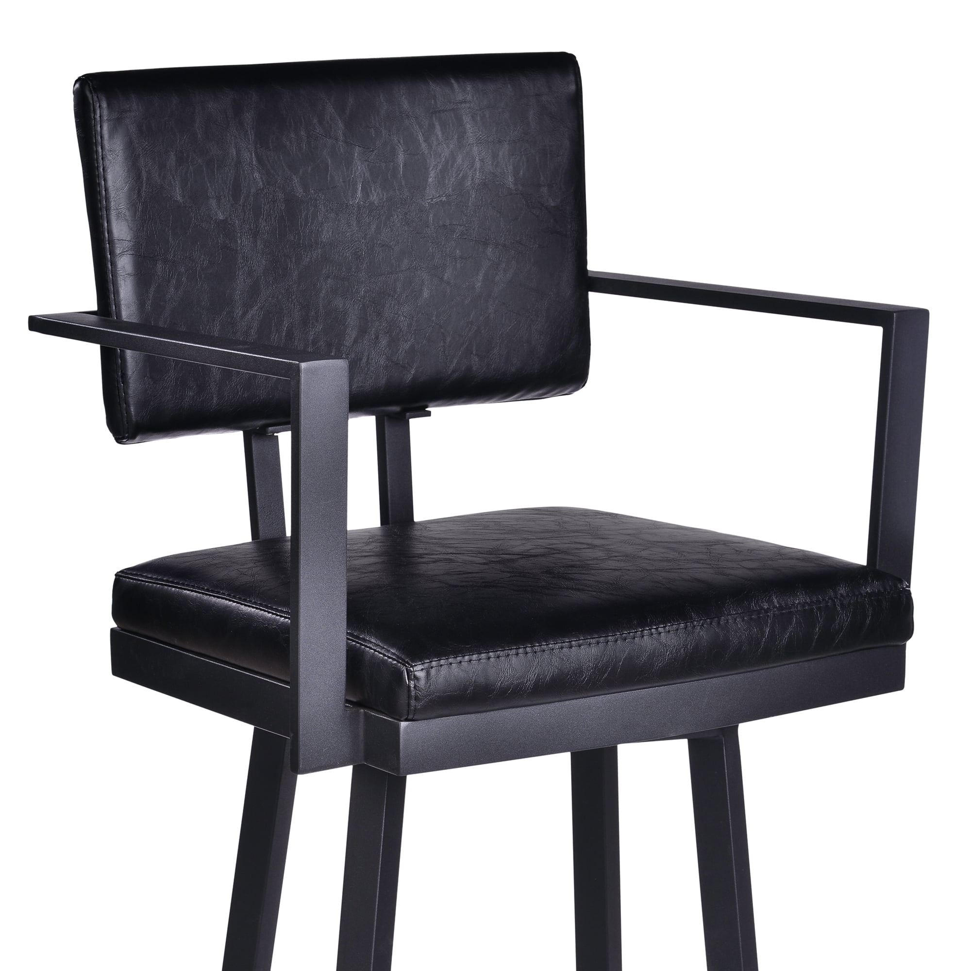 Armen Living Balboa 26” Counter Barstool with Arms-Black Coated Finish/Vintage Black Faux Leather
