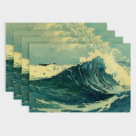 

Fenyluxe 4pcs Waves Boat Clouds Linen Dining Table Placemats Set for Birthday Parties Christmas Restaurants Buffets Home Decoration 18x12in