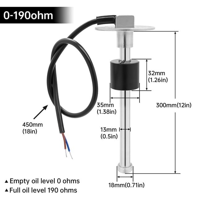 Hd 100mm ~ 600mm Water Fuel Level Gauge Sensor 0~190 Ohm Marine Boat Yacht Car Oil Liquid Tank Fuel Sender Unit Sensors 12v/24v